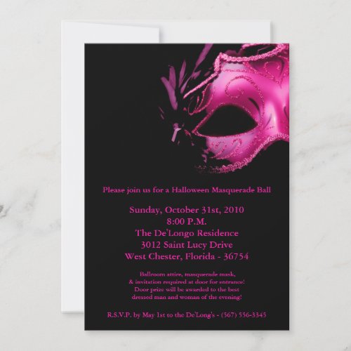 5x7 Halloween Masquerade Ball Mask Invitation