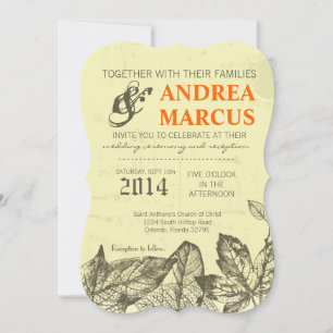 5x7 Hand Drawn Fall Leaves Wedding Invitation