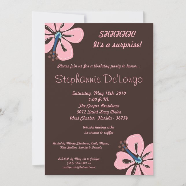 5x7 Hawaiian Hibiscus Flower Birthday Invitation (Front)