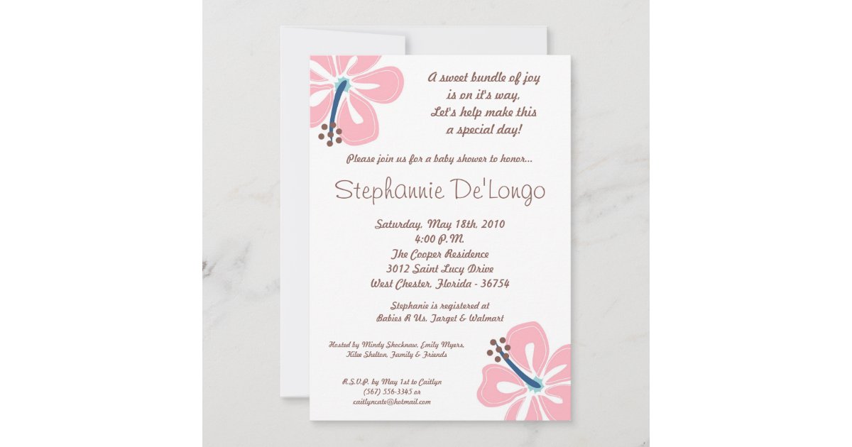 5x7 Hawaiian HibiscusFlower Baby Shower Invitation | Zazzle