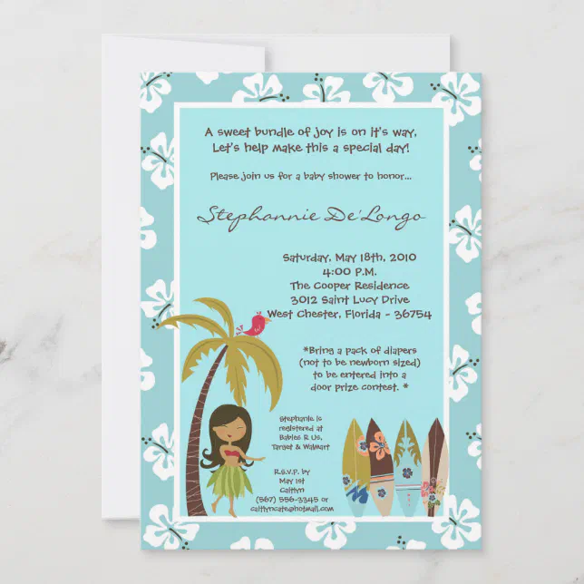 5x7 Hawaiian Luau Tropical Baby Shower Invitation | Zazzle