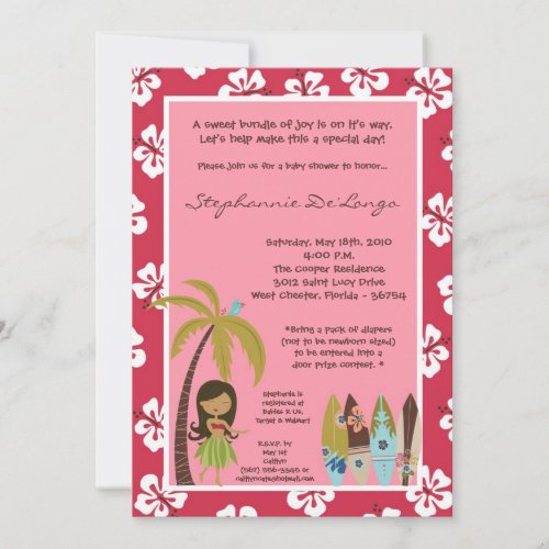 5x7 Hawaiian Luau Tropical Baby Shower Invitation