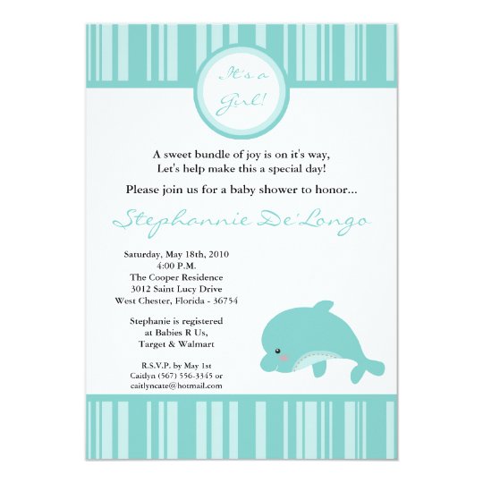 5x7 Hawaiian Ocean Dolphin Baby Shower Invitation