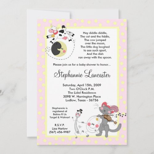 5x7 Hey Diddle Didd Nursery Baby Shower Invitation