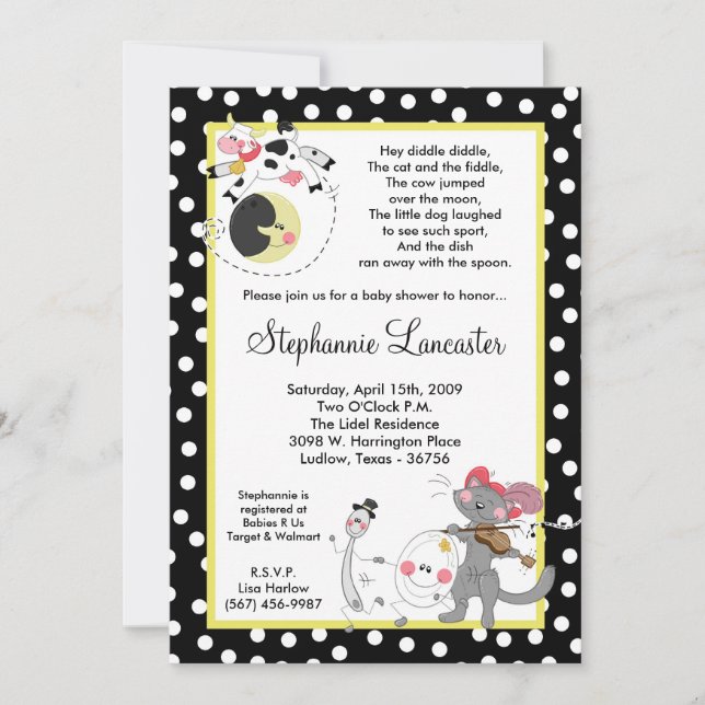 5x7 Hey Diddle Didd Nursery Baby Shower Invitation (Front)