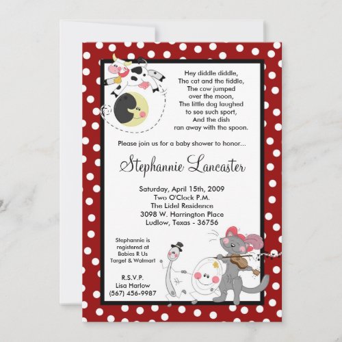 5x7 Hey Diddle Didd Nursery Baby Shower Invitation