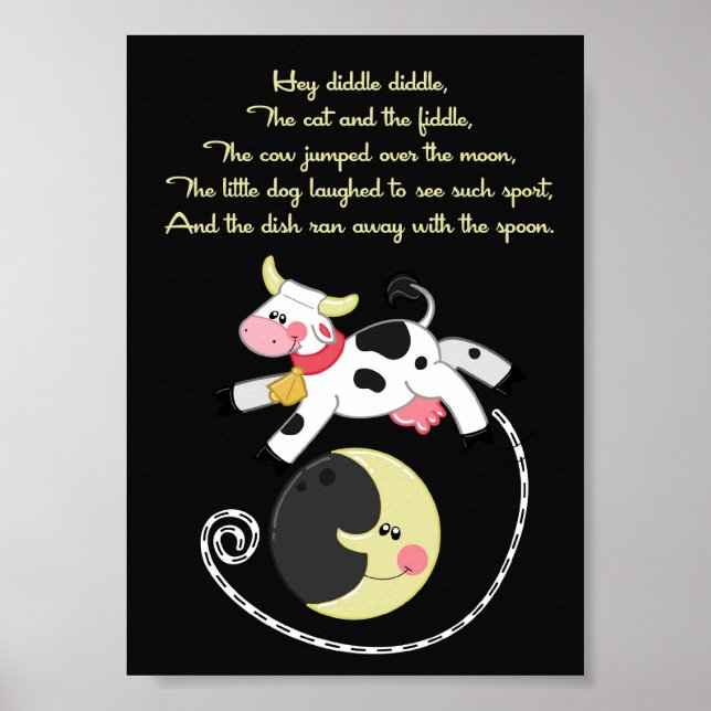 5x7 Hey Diddle Diddle Rhyme Kids Room Wall Art (Front)
