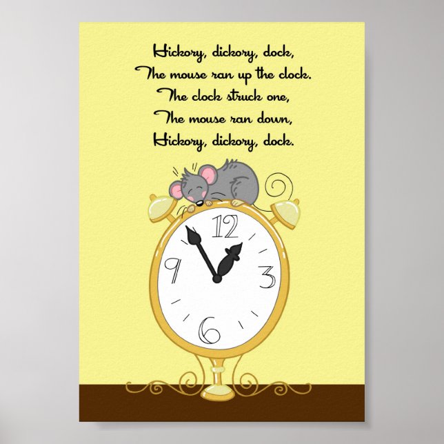 5x7 Hickory Dickory Dock Rhyme Kids Room Wall Art (Front)