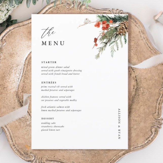 5x7" Holiday Dinner Winter Wedding Table Menu (Creator Uploaded)
