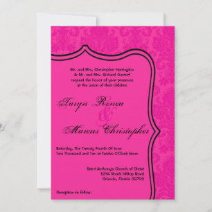 5x7 Hot Pink Black Damask Lace Wedding Invitation