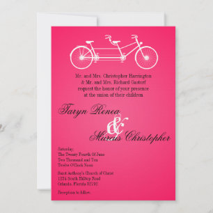 5x7 Hot Pink Black Double Bike Wedding Invitation