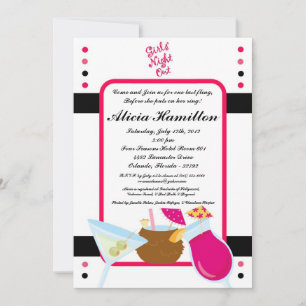 5x7 Hot Pink Cocktails Bachelorette Invitation