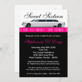5x7 Hot Pink Limo Sweet 16 Birthday Invitation (Front/Back)