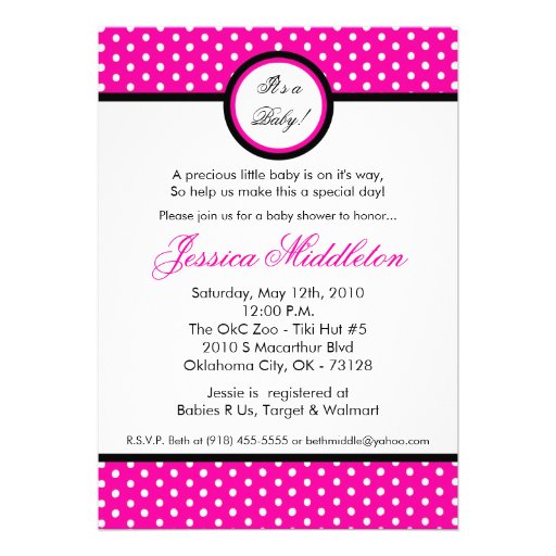 Pink Polka Dot Baby Shower Invitations 4