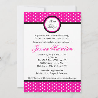 5x7 Hot Pink Polka Dot Baby Shower Invitation