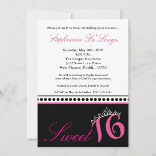 5x7 Hot Pink Tiara Sweet 16 Birthday Invitation
