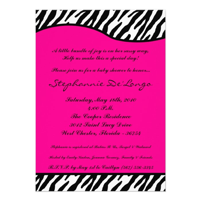 5x7 Hot Pink Zebra Print Baby Shower Invitation