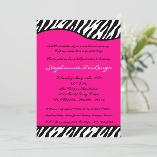 5x7 Hot Pink Zebra Print Baby Shower Invitation Zazzle