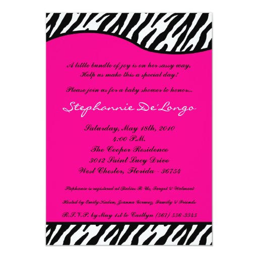 Hot Pink Zebra Print Invitations 5