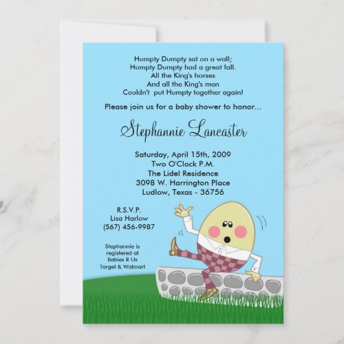 5x7 Humpty Dumpty Nursery Baby Shower Invitation