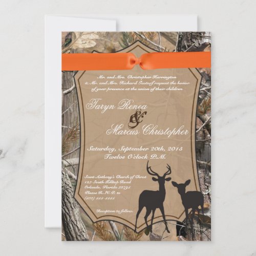 5x7 Hunting Pair Deer Doe Buck Wedding Invitation