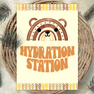 5x7 Hydration Station Boho Woodland Bear Birthday Poster