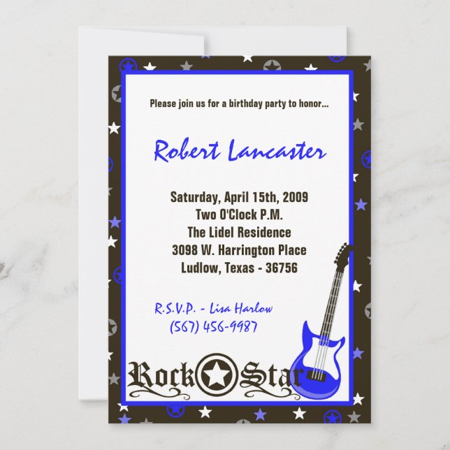 5x7 Invite - Boy Rock Star Birthday Invitation (Front)