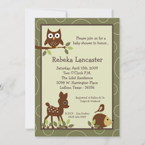 5x7 Invite - Forrest Animal Baby Shower Invitation