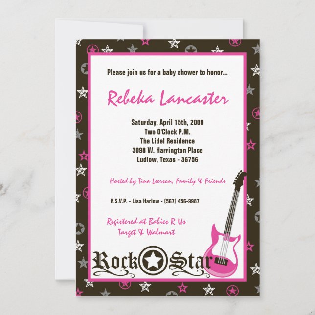 5x7 Invite - Girl Rock Star Baby Shower Invitation (Front)