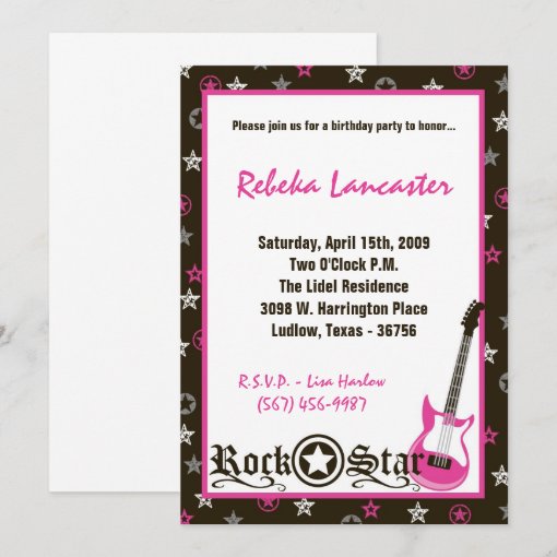 5x7 Invite - Girl Rock Star Birthday Invitation | Zazzle