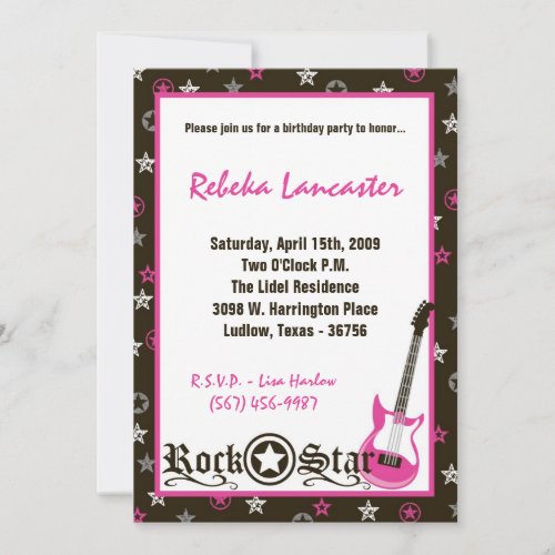 5x7 Invite - Girl Rock Star Birthday Invitation