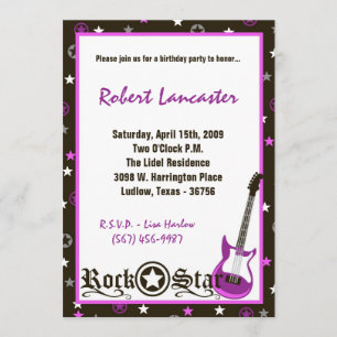5x7 Invite - Grils Rock Star Birthday Invitation