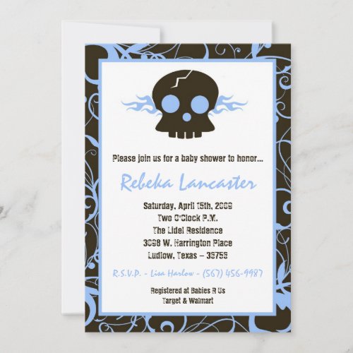 5x7 Invite - Punk Skull Roc Baby Shower Invitation