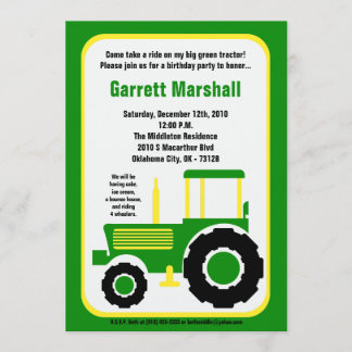 5x7 John Green Farm Tractor Birthday Invitation