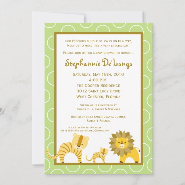 5x7 Jungle Boy Tiger Safari Baby Shower Invitation (Front)