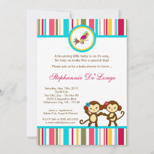 5x7 Jungle Gym Monkey Dance Baby Shower Invitation