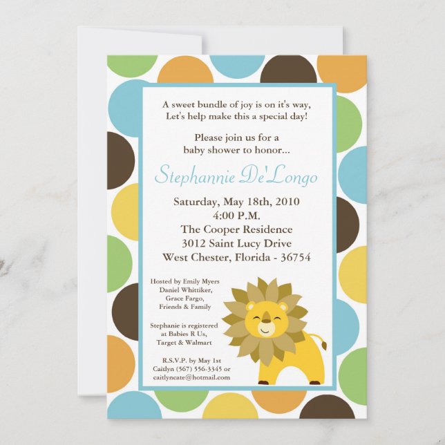 5x7 Jungle King Lion Safari Baby Shower Invitation (Front)