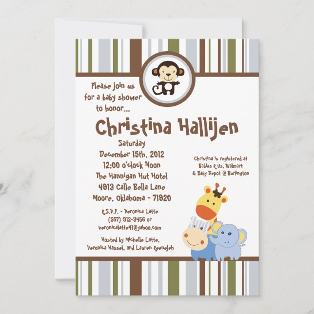 5x7 Jungle Play Baby Shower Invitation (Front)