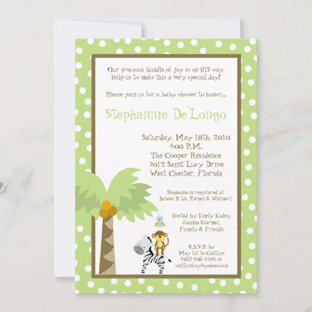 5x7 Jungle Safari Animal Baby Shower Invitation (Front)