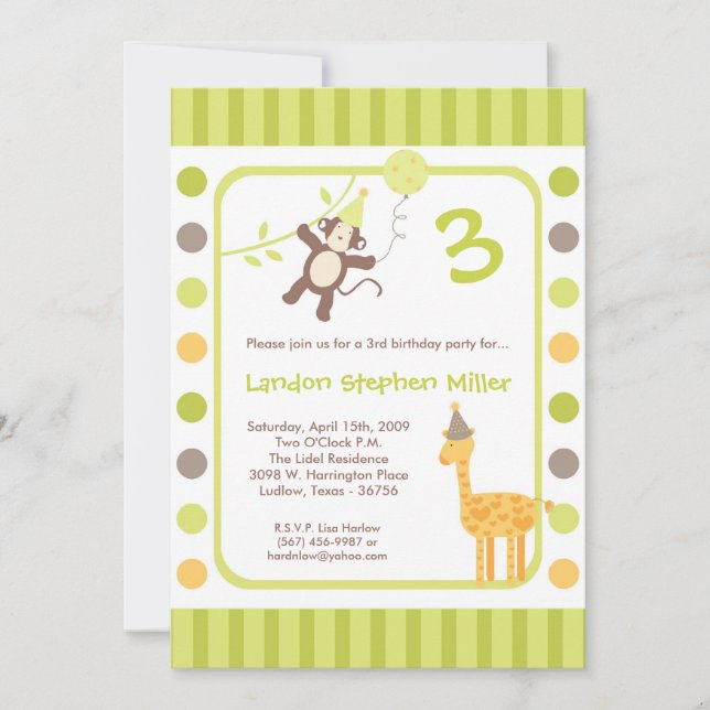 5x7 Jungle Safari Zoo Birthday Party Invitation (Front)