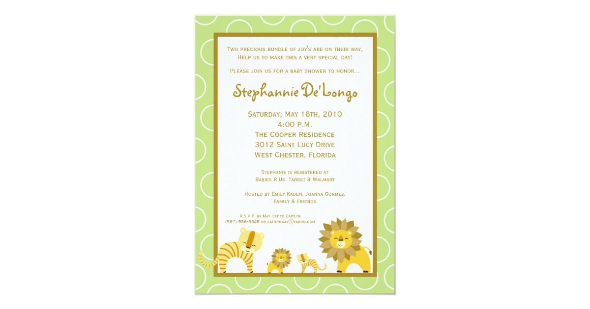 5x7 Jungle Tiger Lion TWINS Baby Shower Invitation | Zazzle.com