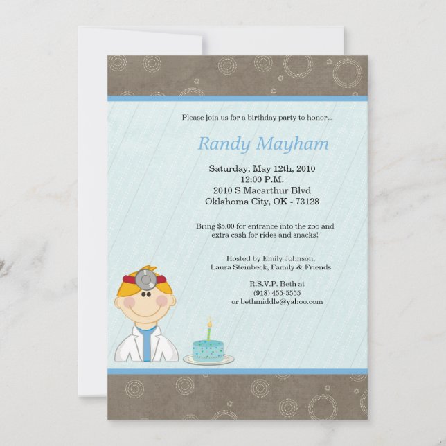 5x7 Kid Boy Doctor Birthday Party Invitation (Front)