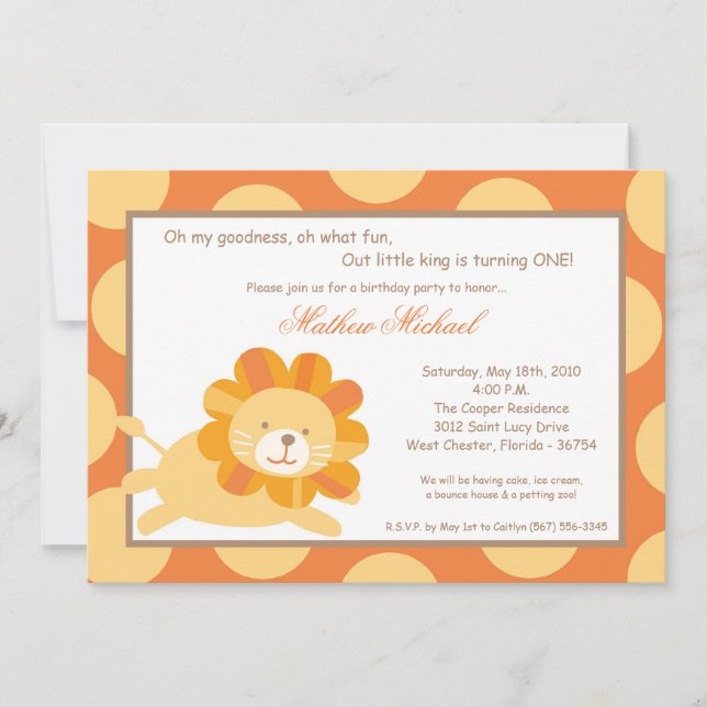 5x7 King of the Jungle Lion Birthday Invitation (Front)
