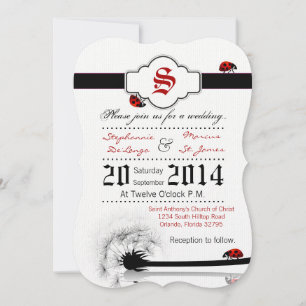 5x7 Lady Bug Dandilion Flower Wedding Invitation