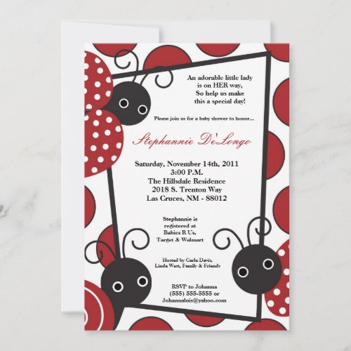 5x7 Lady Bug Spring Insect Baby Shower Invitation