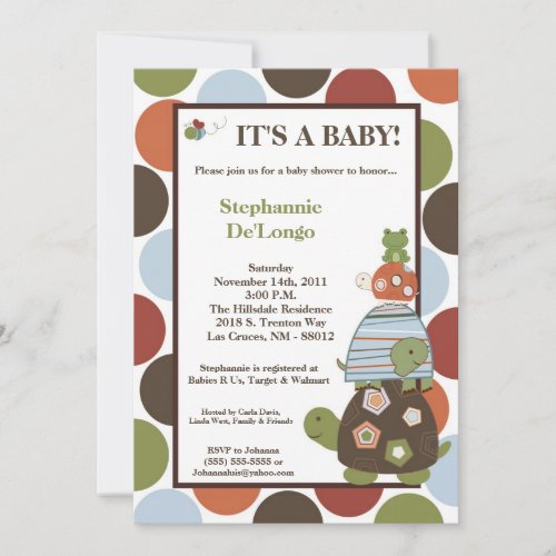 5x7 Laguna Turtle Frog Bee Baby Shower Invitation