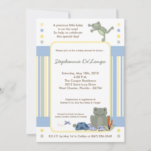 5x7 Leap Frog Turtle Bee Baby Shower Invitation