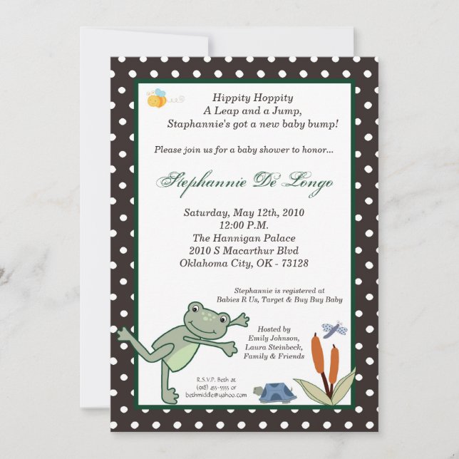 5x7 Leap Frog Turtle Pond Baby Shower Invitation (Front)