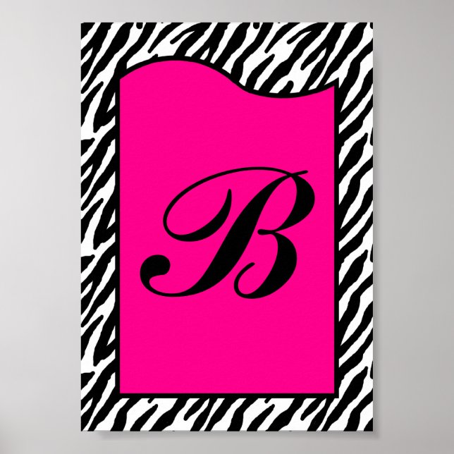 5x7 Letter Wall Art Hot Pink Zebra Animal Print (Front)