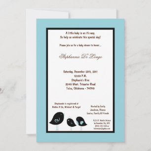 5x7 Light Blue Bird Baby Shower Invitation